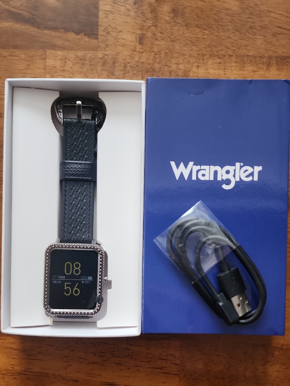 New Wrangler Smartwatch with Black Strap and Silver Buckle And Frame. Cord